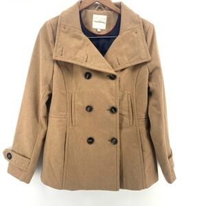 Thread & Supply Women's Double Breasted Tan Neutral Pea Coat Jacket Wool Blend L